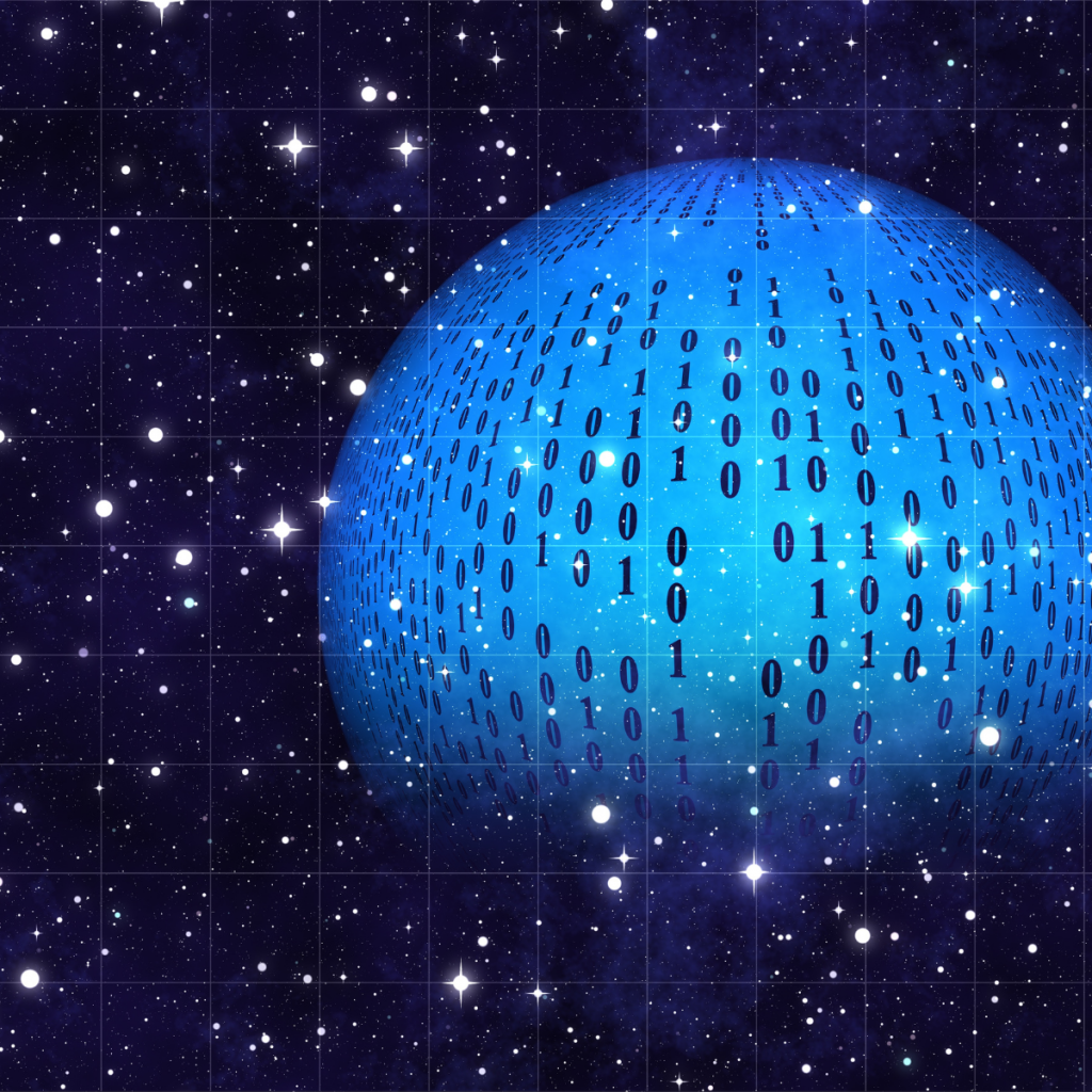 Software Valuations - image shows a bright blue globe made up of code against a dark blue background